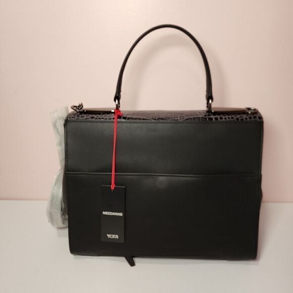 NWT Tumi Mezzanine RIVERA Crocodile Embossed Leather Satchel GREY - Picture 4 of 9